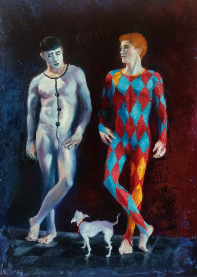 Painting for sale online - Pierrot and Harlequin