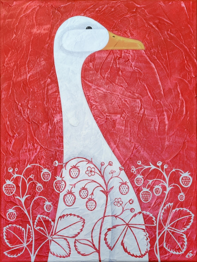 Painting for sale online - The goose in the strawberries