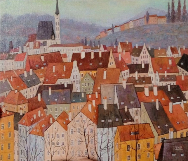 Painting for sale online - Cesky Krumlov Above the City