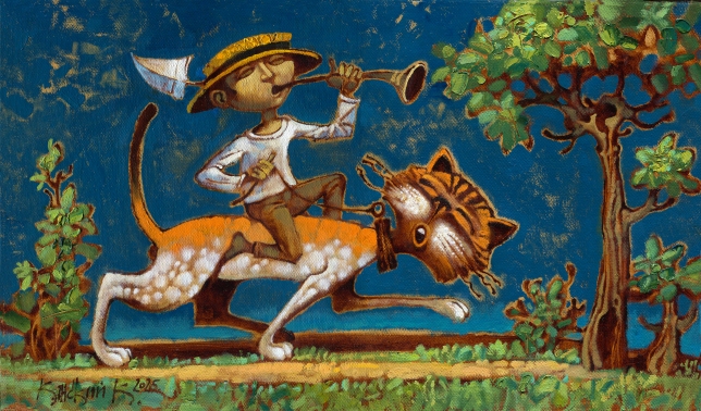 Painting for sale online - Cat, the trumpet is calling