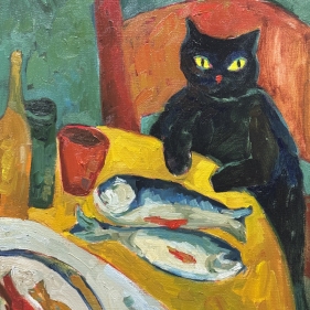 Painting for sale online - Cat and fishing