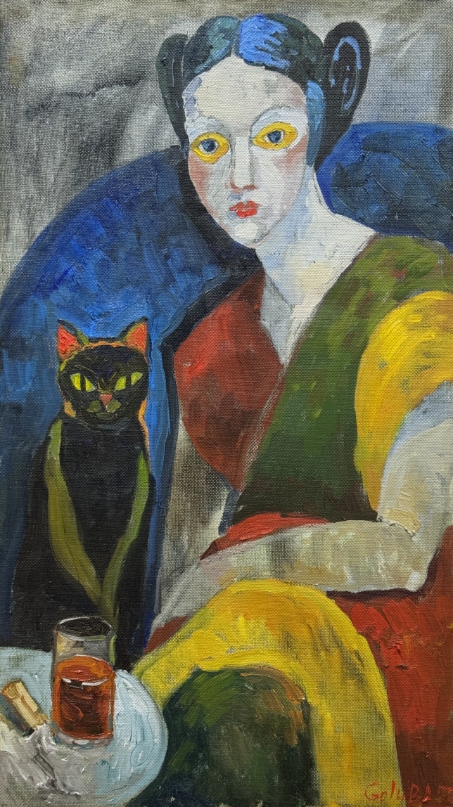 Painting for sale online - Black cat and cake