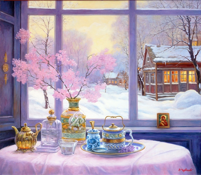 Painting for sale online - Winter evening at the dacha
