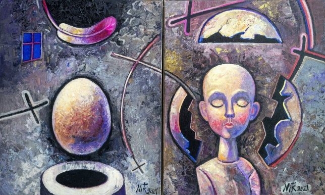 Painting for sale online - Diptych, Egg-Sign of the Cross