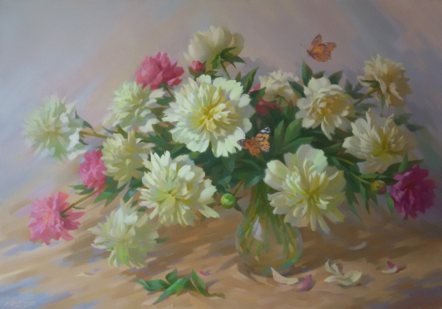 Painting for sale online - Delicate peonies