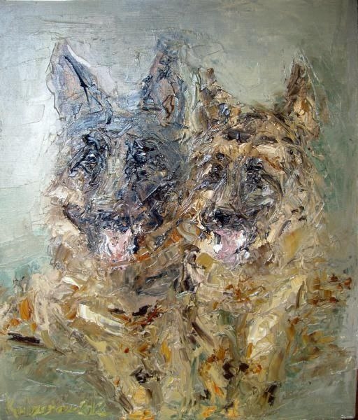 Painting for sale online - A couple, a paired portrait of dogs