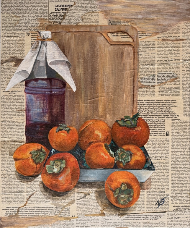 Painting for sale online - Persimmons and Georgian Wine