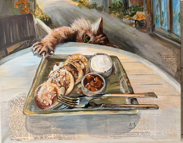 Painting for sale online - The stray cat wants some syrnik too