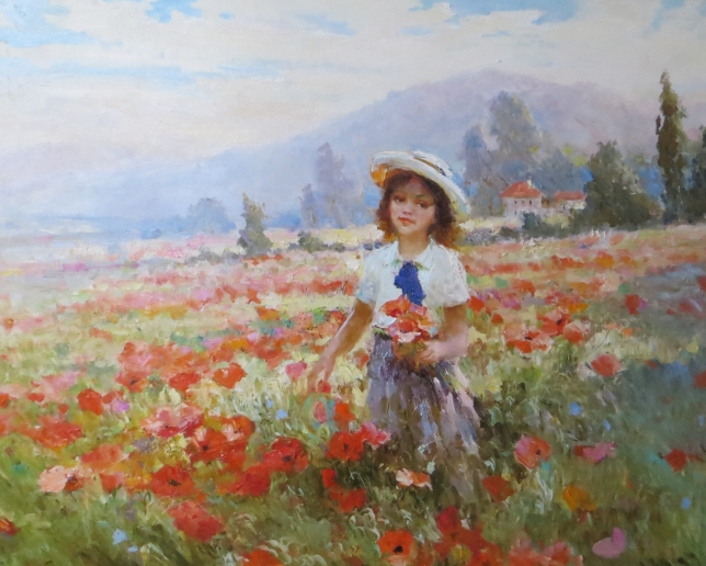 Painting for sale online - Girl and poppies
