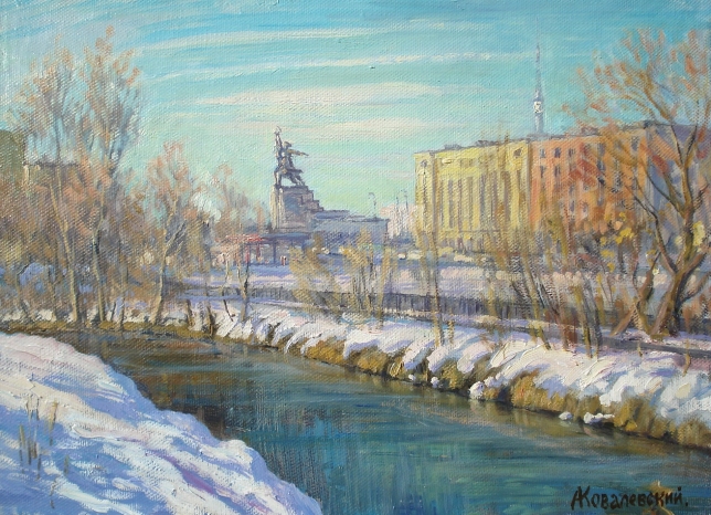 Painting for sale online - Rostokino, view across the Yauza