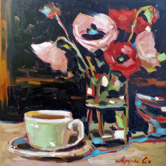 Painting for sale online - Tea and poppies