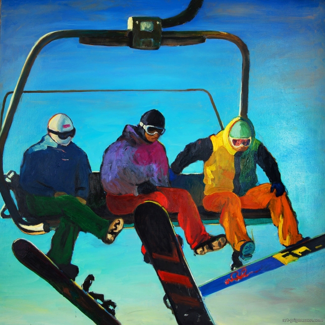 Painting for sale online - On the ski lift