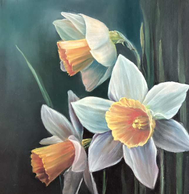 Painting for sale online - Three daffodils
