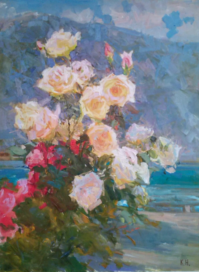 Painting for sale online - Roses by the Bay