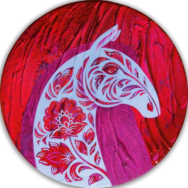 Painting for sale online - A white horse in red flowers