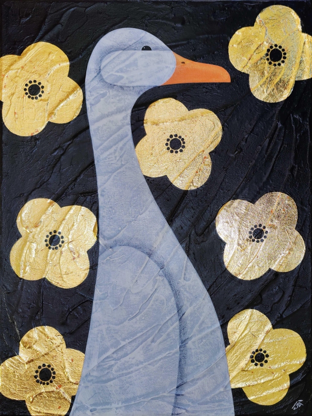 Painting for sale online - Goose in golden flowers