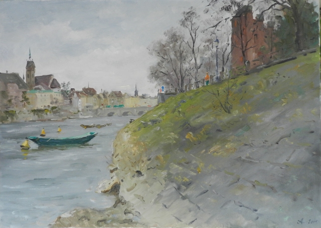 Painting for sale online - Basel. Rhein.
