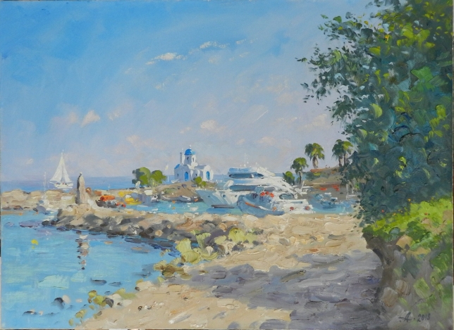 Painting for sale online - Die Straße zum Hafen von St. Nikolaus.