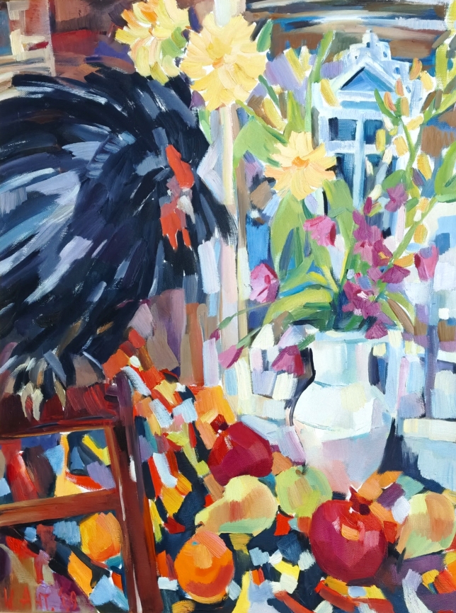 Painting for sale online - Still life with a black rooster