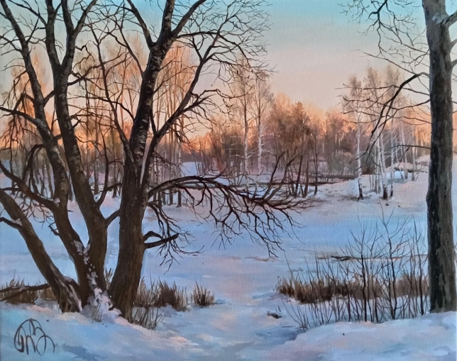 Painting for sale online - Winter evening. Ryuminsky park