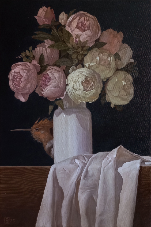 Painting for sale online - The humble hoopoe and peonies