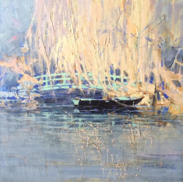 Painting for sale online - Willow, bridge and boat