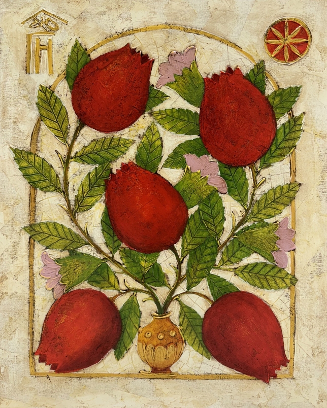 Painting for sale online - Vase with rose hips