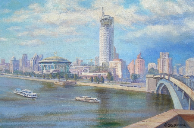 Painting for sale online - Kosmodamianskaya Embankment and the House of Music