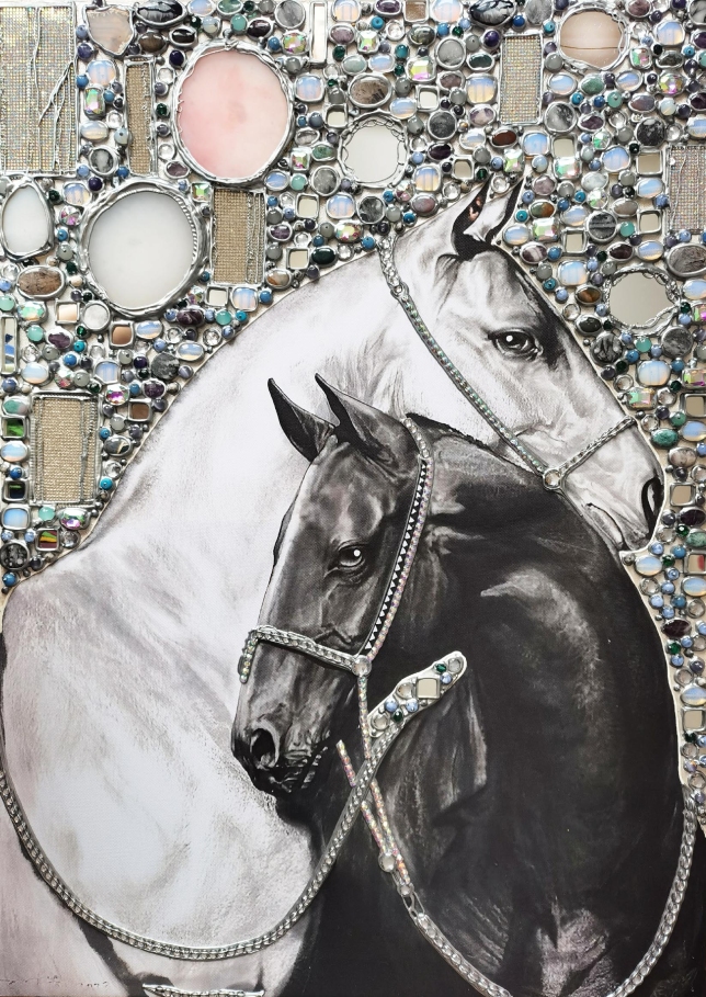 Painting for sale online - White and black horse