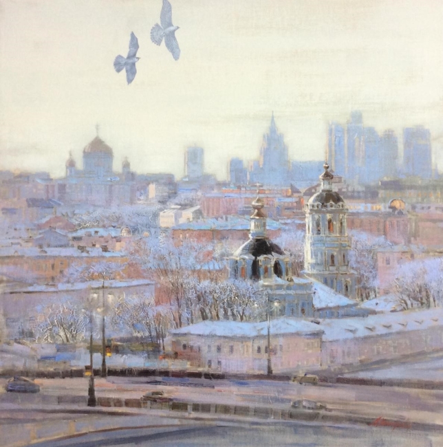 Painting for sale online - Peregrine Falcons over Moscow