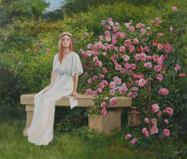 Painting for sale online - Girl and roses