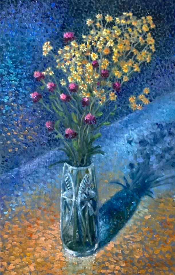 Painting for sale online - Yellow flowers on blue