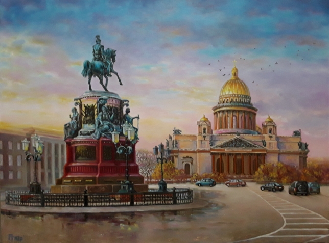 Painting for sale online - St. Isaac's Square in St. Petersburg