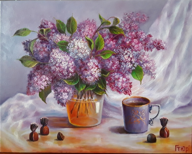 Painting for sale online - Lilac and coffee