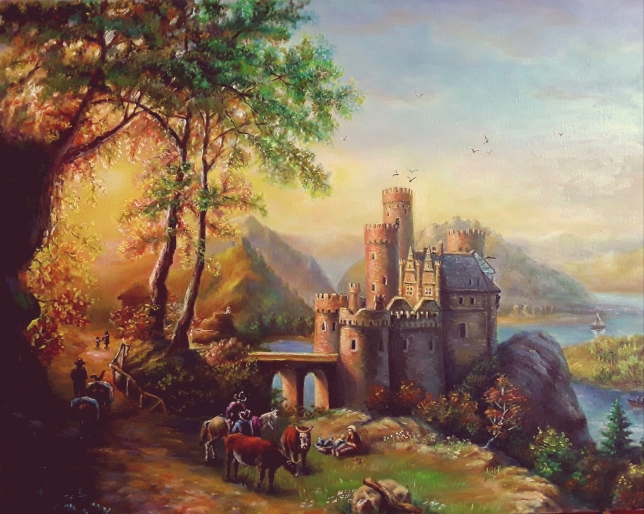 Painting for sale online - Sunset on the Rhine