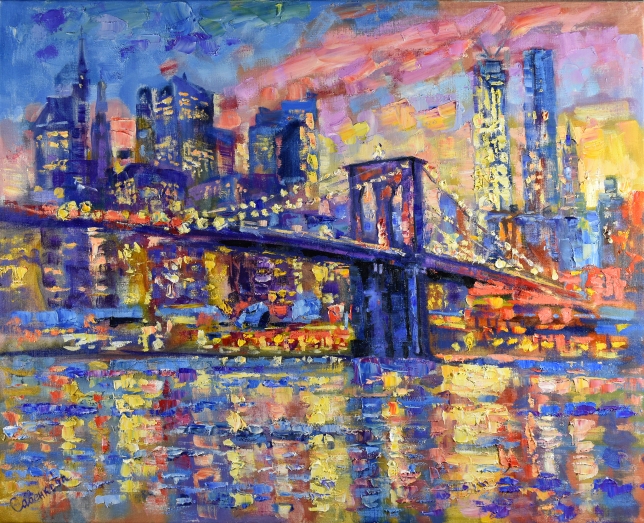 Painting for sale online - New York Brooklyn Bridge at Sunset