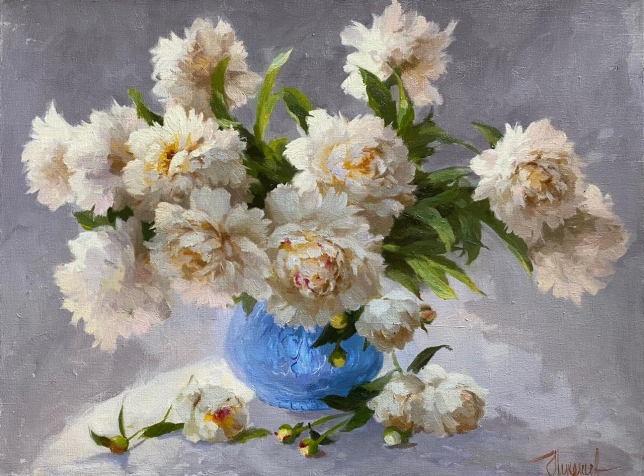 Painting for sale online - Peonies in a blue vase