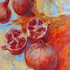 Painting for sale online - Garnet Blues with Vanishing Pear