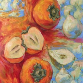 Painting for sale online - Orange Blues with Fading Pear