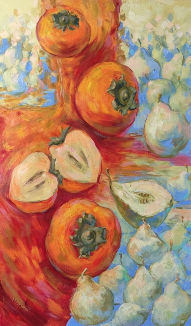 Painting for sale online - Orange Blues with Fading Pear