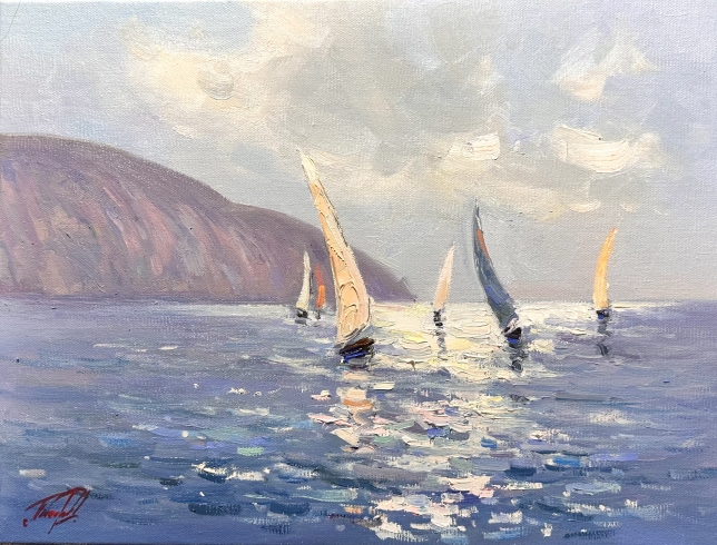 Painting for sale online - Sailboats near Ayu-dagh Mountain