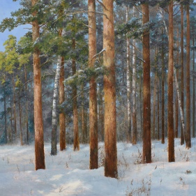 Painting for sale online - Sunny evening in the winter forest