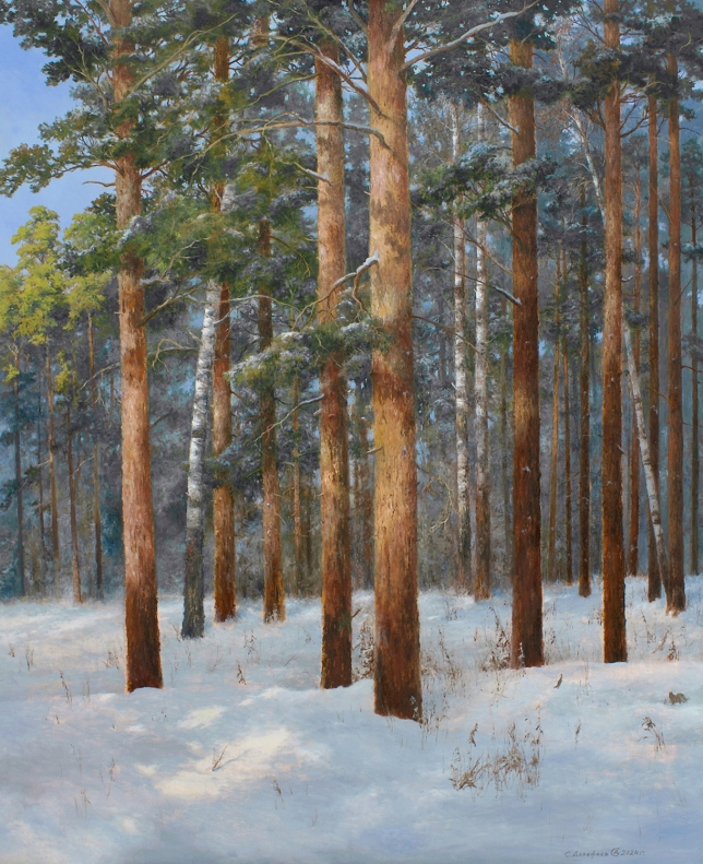 Painting for sale online - Sunny evening in the winter forest