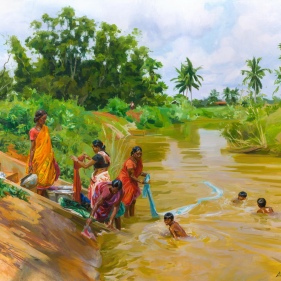 Painting for sale online - Life by the river