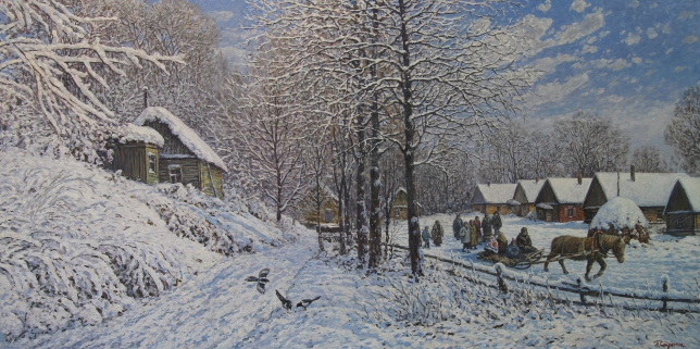 Painting for sale online - Winter day in the village