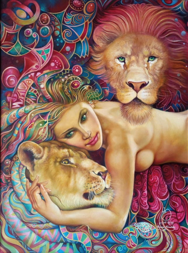 Painting for sale online - Woman and lions