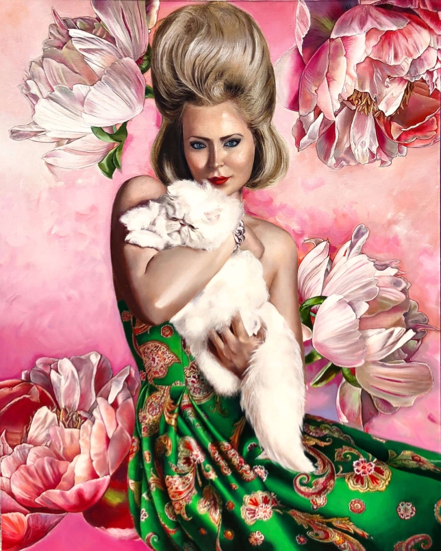 Painting for sale online - Girl with a white cat