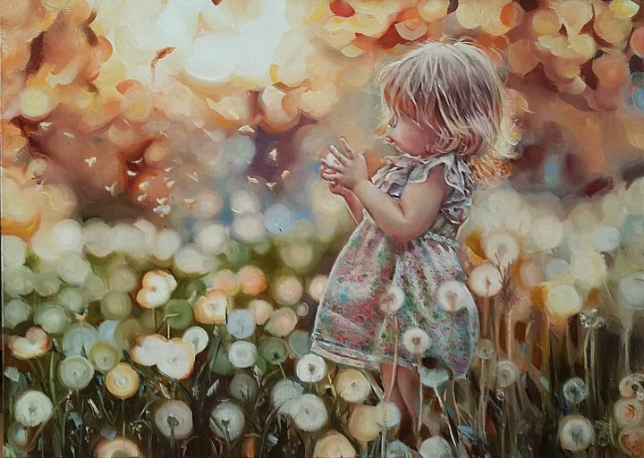 Painting for sale online - Girl with dandelions