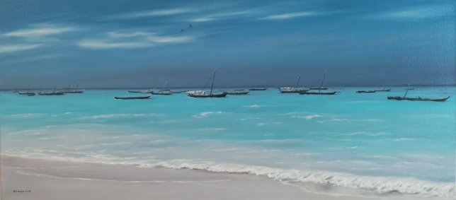 Painting for sale online - Fishing village Nungwi, Zanzibar island