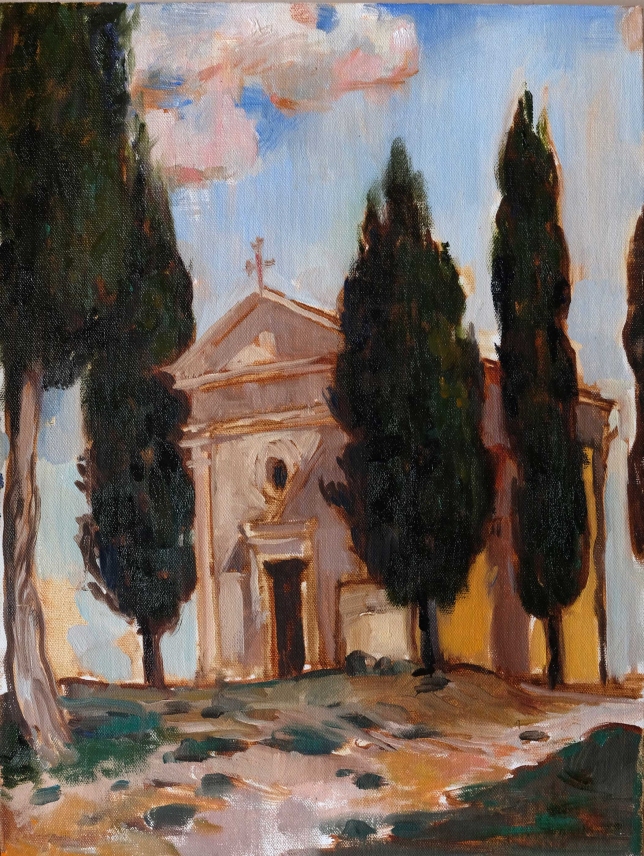 Painting for sale online - A study with the Vitaleta Chapel in Tuscany